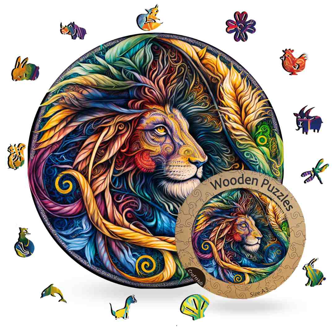 Animal Jigsaw Puzzle > Wooden Jigsaw Puzzle > Jigsaw Puzzle A3+Wooden Box Fiery Lion - Jigsaw Puzzle