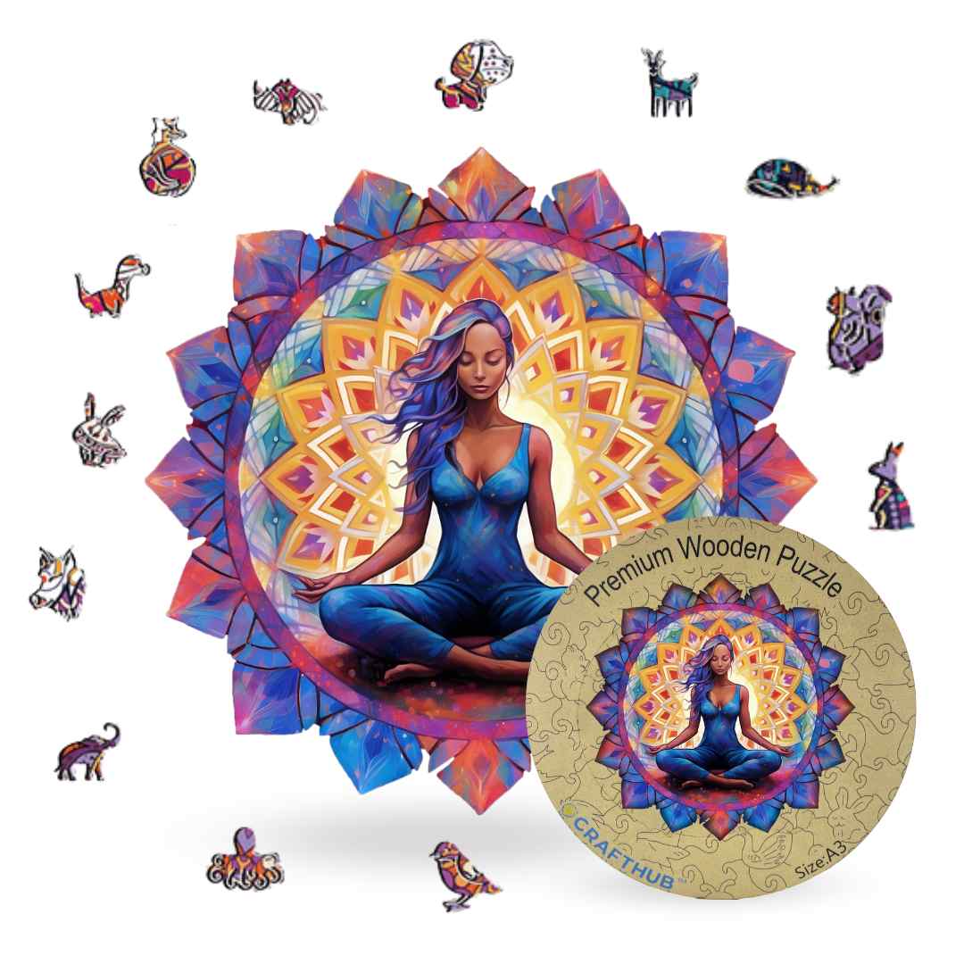 Animal Jigsaw Puzzle > Wooden Jigsaw Puzzle > Jigsaw Puzzle A3+Wooden Box Mandala Meditating Woman - Jigsaw Puzzle