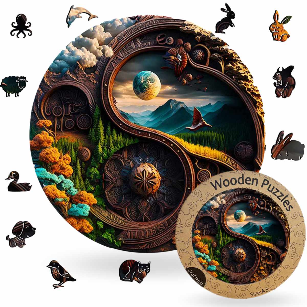 Animal Jigsaw Puzzle > Wooden Jigsaw Puzzle > Jigsaw Puzzle A3+Wooden Box Heaven Yin Yang - Jigsaw Puzzle