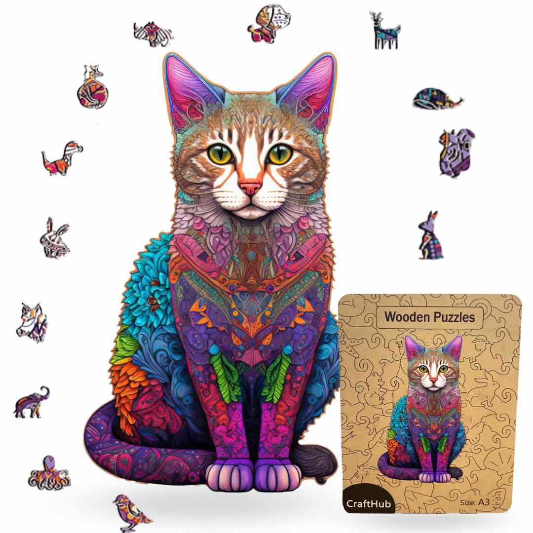 Animal Jigsaw Puzzle > Wooden Jigsaw Puzzle > Jigsaw Puzzle A3+Wooden Box Cat - Jigsaw Puzzle