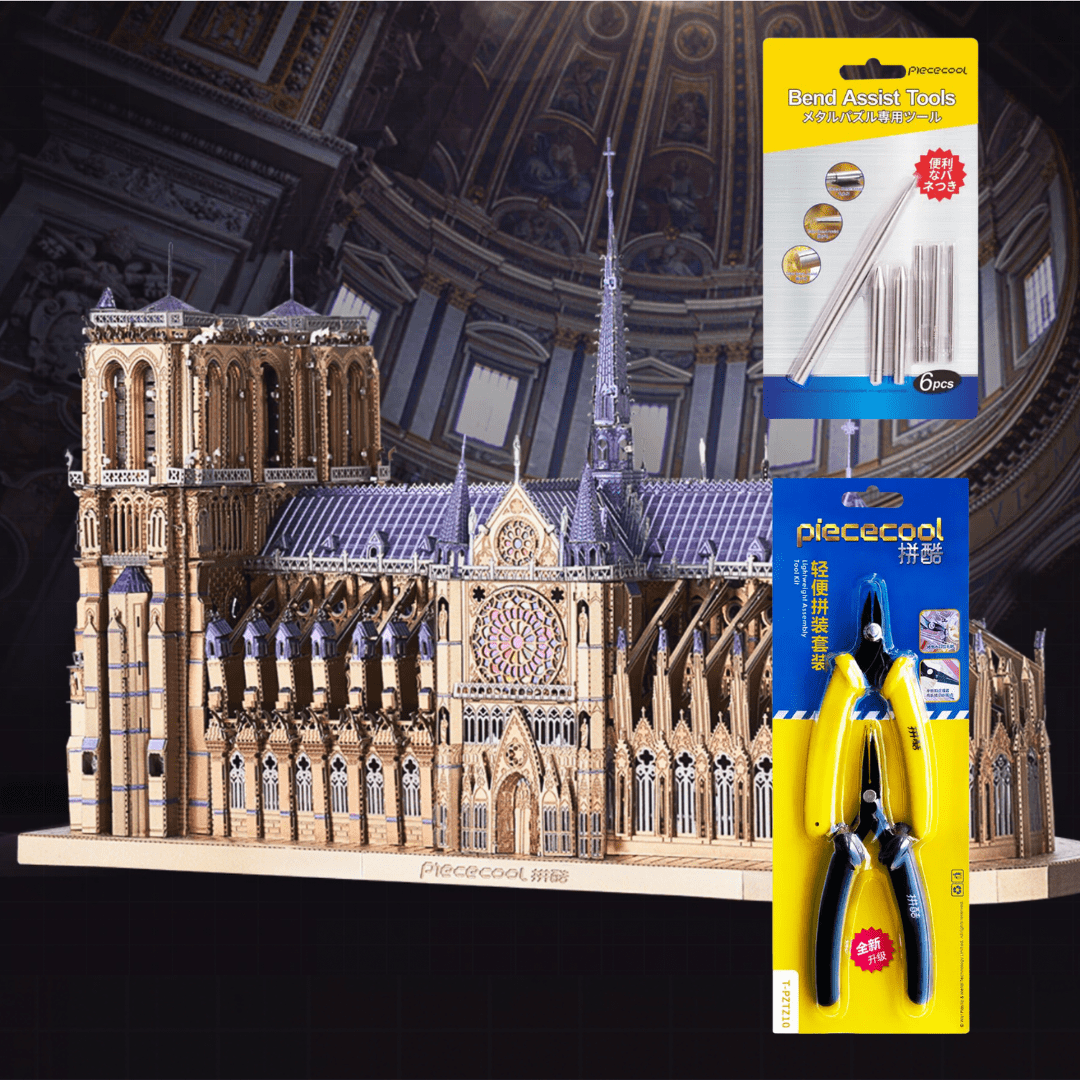 Notre Dame De Paris Church + Needle Nose Pliers + Bend Assist Tools Notre Dame De Paris Church 3D Metal Puzzle