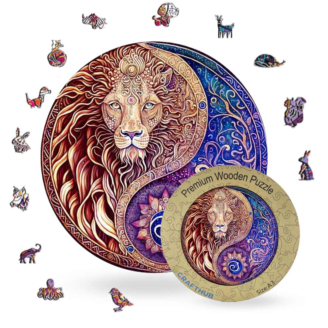 Animal Jigsaw Puzzle > Wooden Jigsaw Puzzle > Jigsaw Puzzle A3+Wooden Box Lion Yin Yang - Jigsaw Puzzle