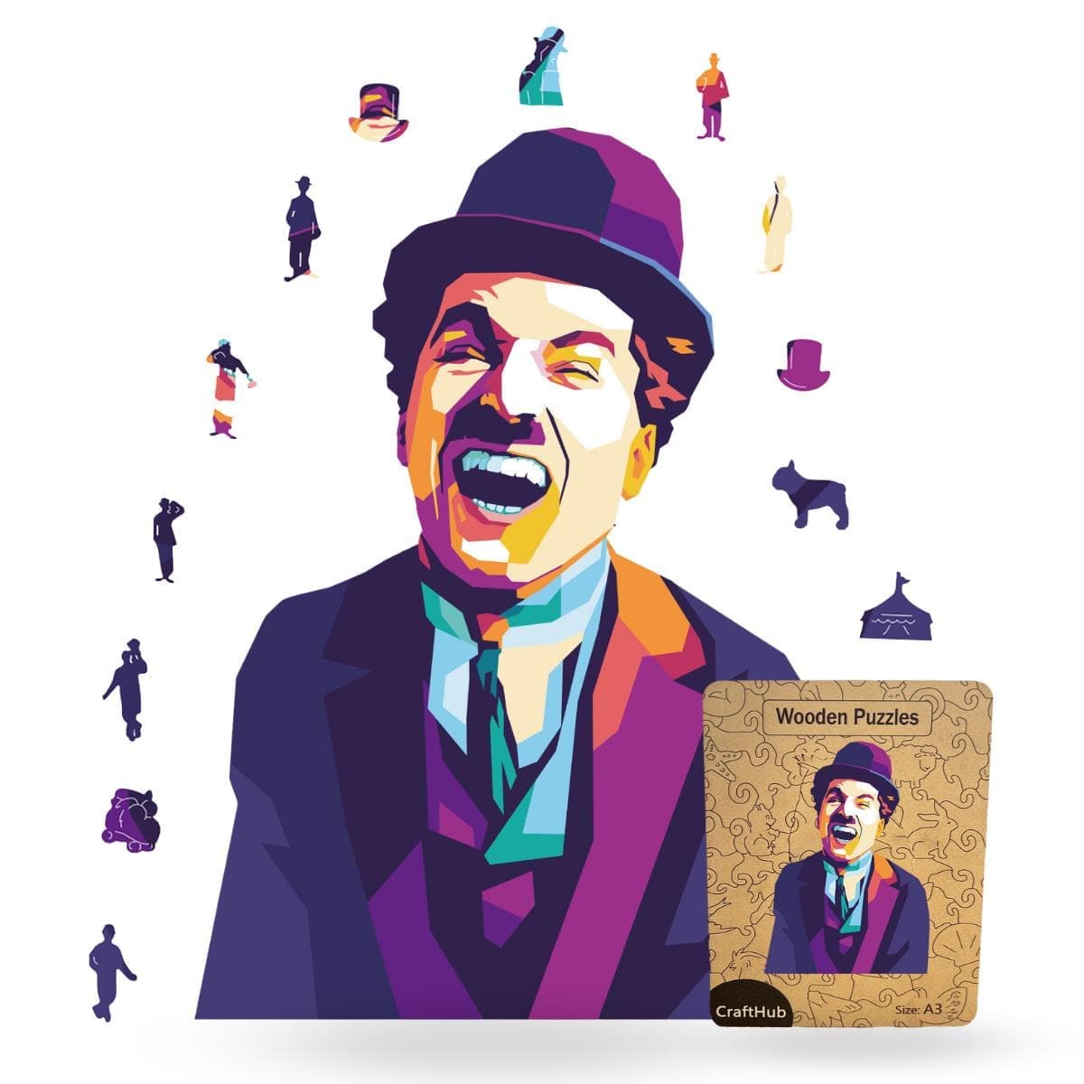 Animal Jigsaw Puzzle > Wooden Jigsaw Puzzle > Jigsaw Puzzle Laughing Charlie Chaplin - Jigsaw Puzzle